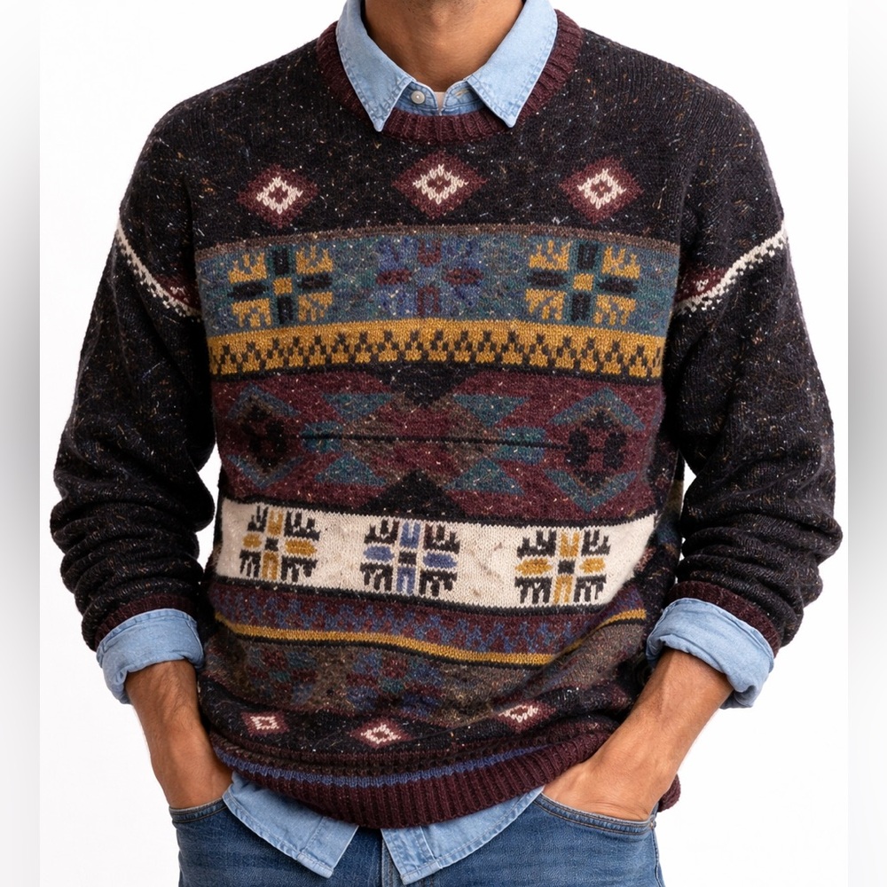 Vintage Grandpa Wool Sweater Aztec Southwestern XL Made In USA Agenda